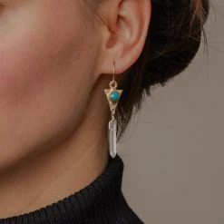 Iron Oxide Dart And Crystal Drop Earrings