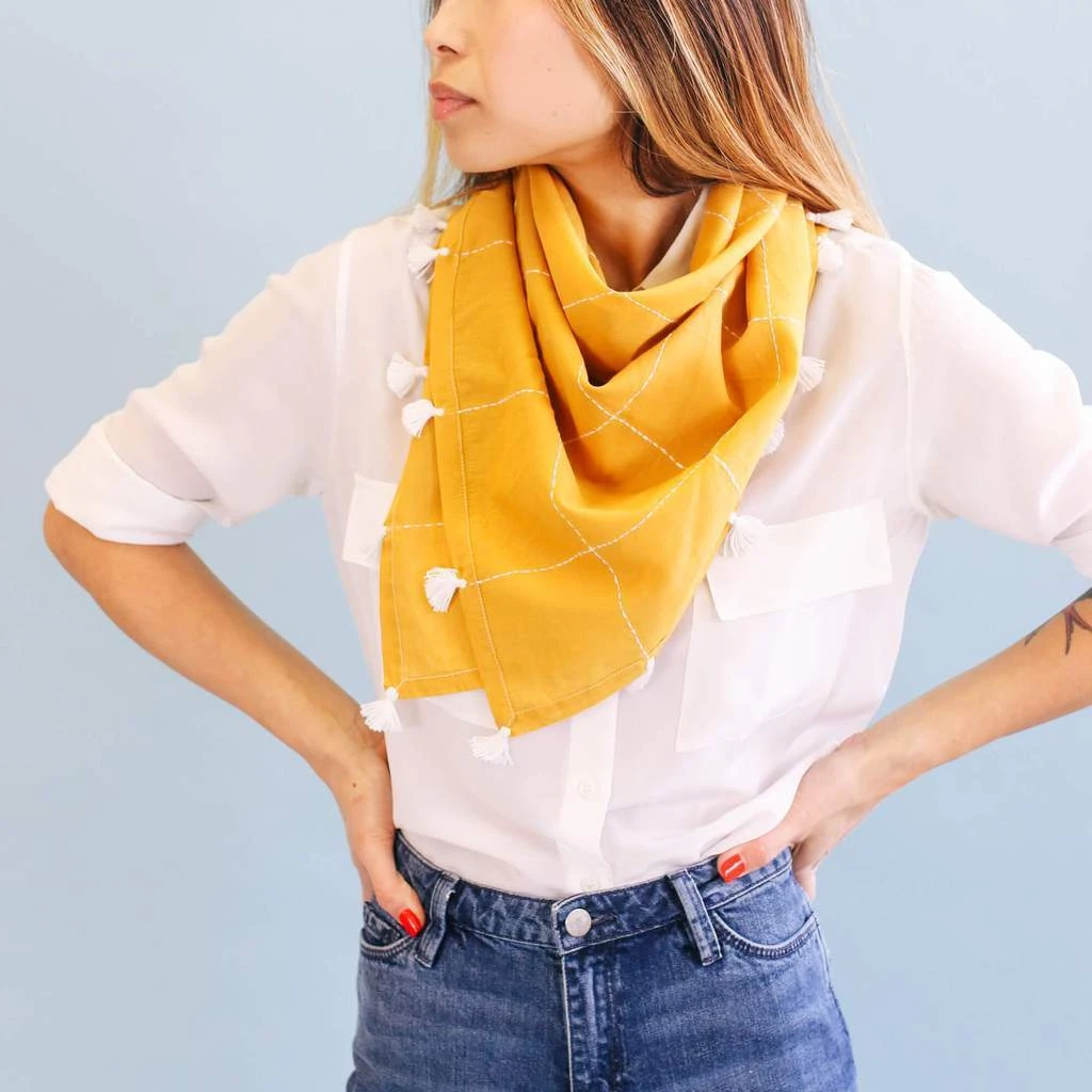 Anchal Accessories Grid Scarf With Tassels - Gold 4 Anchal Accessories Grid Scarf With Tassels - Gold