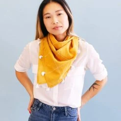 Anchal Accessories Grid Scarf With Tassels - Gold 8 Anchal Accessories Grid Scarf With Tassels - Gold