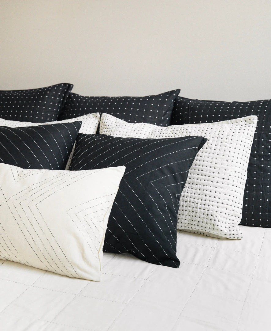 Anchal Home Goods Cross Stitch Euro Throw Pillow - Charcoal 4 Anchal Home Goods Cross Stitch Euro Throw Pillow - Charcoal