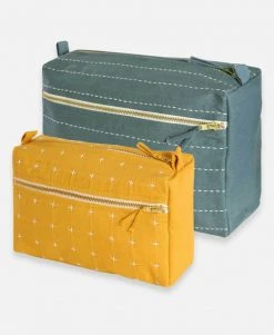 Anchal Cross Stitch Toiletry Bag - Mustard Accessories