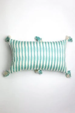 Archive New York Antigua Lumbar Pillow - Faded Aqua Striped