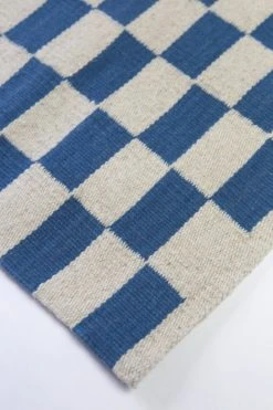 Archive New York Zapotec Checkered Wool Rug - Blue + Ivory