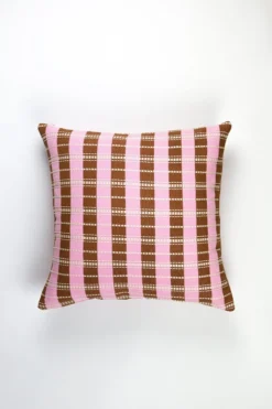 Archive New York Handcrafted Santiago Grid Throw Pillow - Baby Pink + Umber