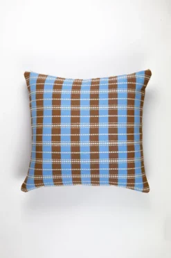 Archive New York Handcrafted Santiago Grid Throw Pillow - Blue + Umber
