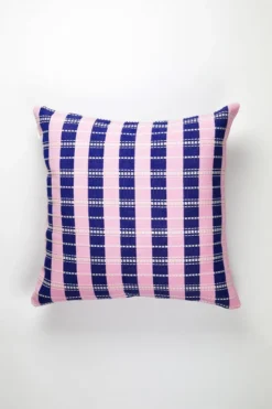 Archive New York Santiago Grid Throw Pillow - Royal + Baby Pink