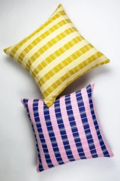 Archive New York Santiago Grid Throw Pillow - Royal + Baby Pink