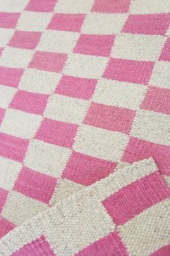 Archive New York Zapotec Checkered Wool Rug - Pink + Ivory