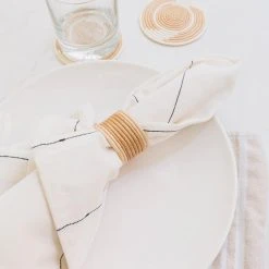 Azizi Life Woven Napkin Ring Set - Tea + White