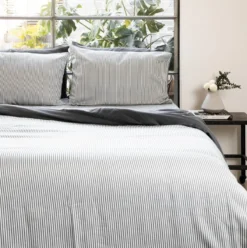 Ettitude Bamboo Sateen Fitted Sheet - Slate Stripes Sustainable Materials