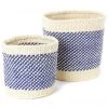 Swahili African Modern Home Goods Blue And Cream Twill Sisal Nesting Basket Set