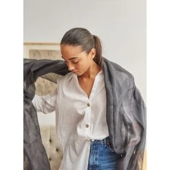 Studio Variously Charcoal Linen Scarf  Accessories