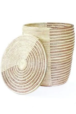 Swahili African Modern Home Goods Flat Lid Storage Basket - Cocoa + Cream