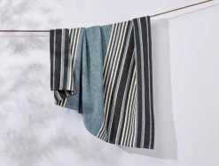 Coyuchi Mariposa Supersoft Cotton Blanket - Aqua Multi Stripe Best Sellers