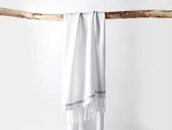 Coyuchi Mediterranean Towels - Alpine White / Slate Stripe