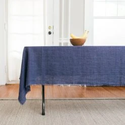 Creative Women Stone Washed Linen Tablecloth - Navy