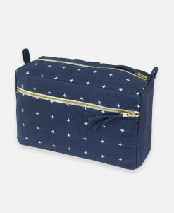 Anchal Cross Stitch Toiletry Bag - Navy