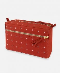 Anchal Accessories Cross Stitch Toiletry Bag - Rust