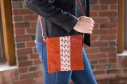 Darzah Clay Tatreez Crossbody Bag — Blue + Rust Fair Trade
