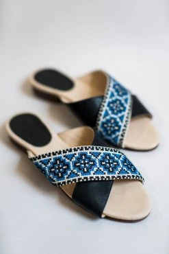 Darzah Tatreez Cross Sandal - Blue