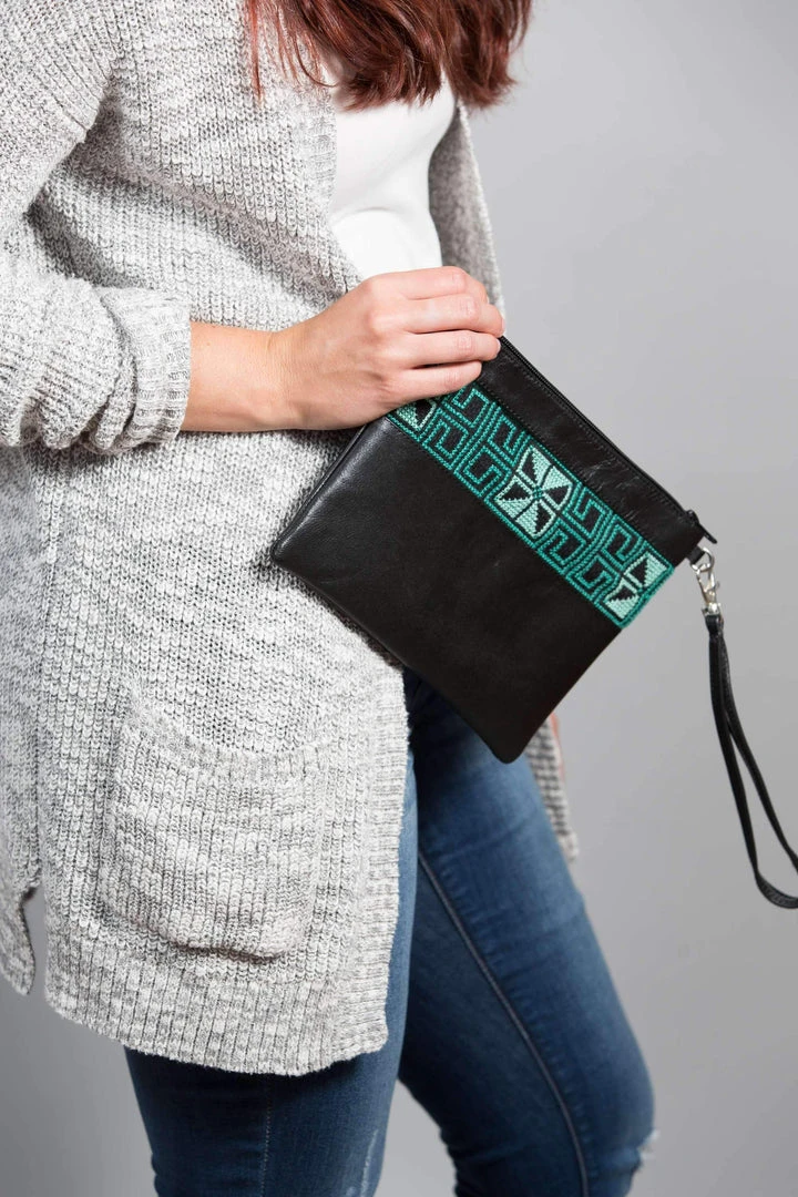 Darzah Egypt Tatreez Clutch - Teal Accessories 4 Darzah Egypt Tatreez Clutch - Teal Accessories