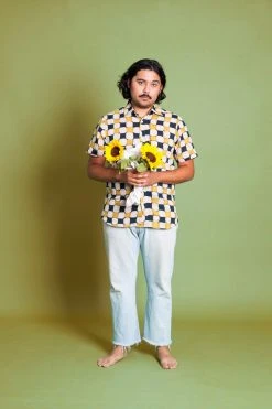 Dushyant Asthana Men's Aby Chessboard Batik Short Sleeve Shirt