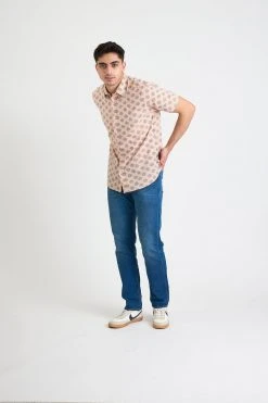 Dushyant Asthana Men's Prat Short Sleeve Shirt - Pink + Blue Motif