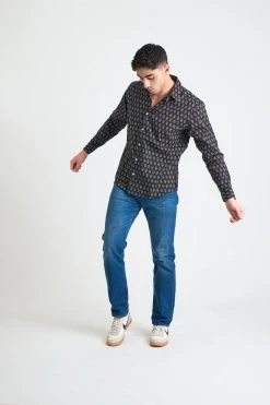 Dushyant Asthana Men's Amir Long Sleeve Shirt - Black + Blue Motif