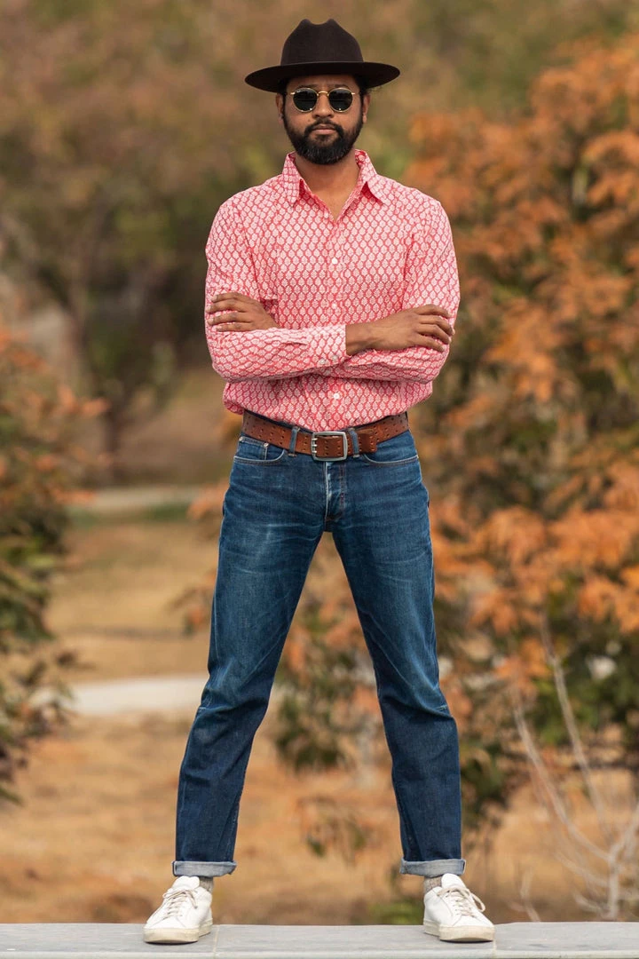 Dushyant Asthana Men's Barrington Shirt - Red Leaf Print 5 Dushyant Asthana Men's Barrington Shirt - Red Leaf Print