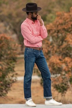 Dushyant Asthana Men's Barrington Shirt - Red Leaf Print