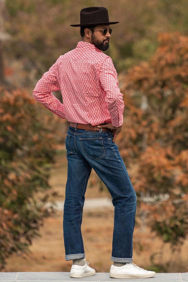 Dushyant Asthana Men's Barrington Shirt - Red Leaf Print 4 Dushyant Asthana Men's Barrington Shirt - Red Leaf Print
