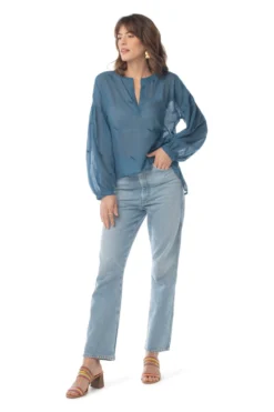 Synergy Organic Clothing Sale Embroidered Amber Top - Rich Teal