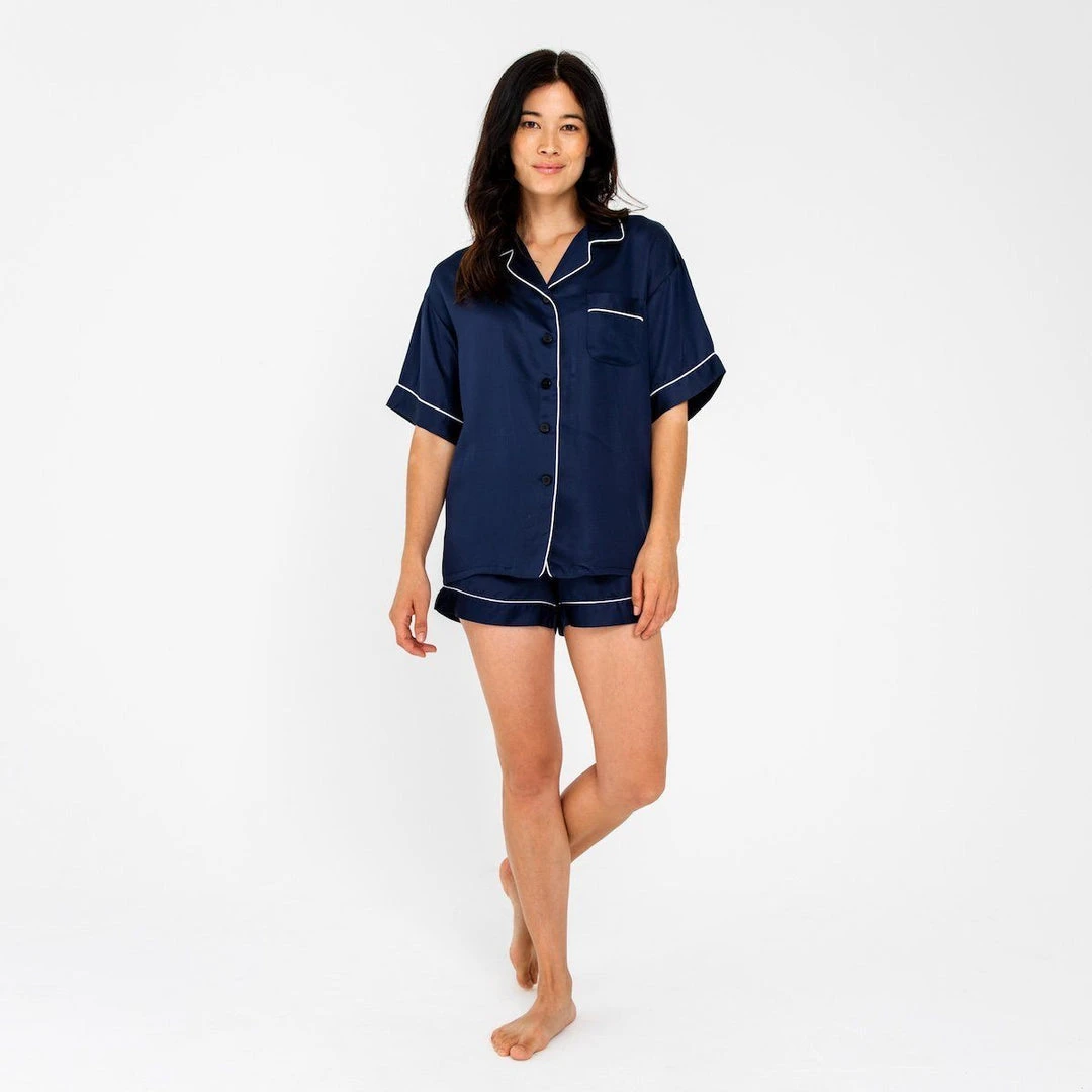Ettitude Bamboo Lyocell Short Sleeve Pajama Shirt - Blue Nights 4 Ettitude Bamboo Lyocell Short Sleeve Pajama Shirt - Blue Nights