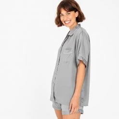 Ettitude Best Sellers Charcoal Bamboo Lyocell Short Sleeve Pajama Shirt - Dove Gray 10 Ettitude Best Sellers Charcoal Bamboo Lyocell Short Sleeve Pajama Shirt - Dove Gray