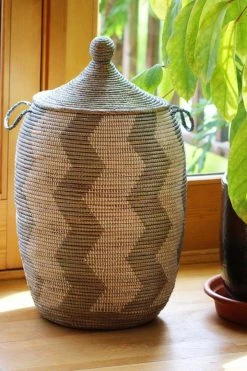 Swahili African Modern Extra Large Silver And White ZigZag Hamper 9 Swahili African Modern Extra Large Silver And White ZigZag Hamper