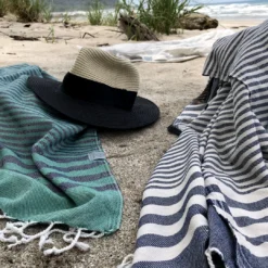 Hilana: Upcycled Cotton Fethiye Upcycled Turkish Towel / Blanket - Navy Blue Recycled + Upcycled