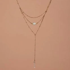 Iron Oxide Gold Layered Opal Lariat Necklace