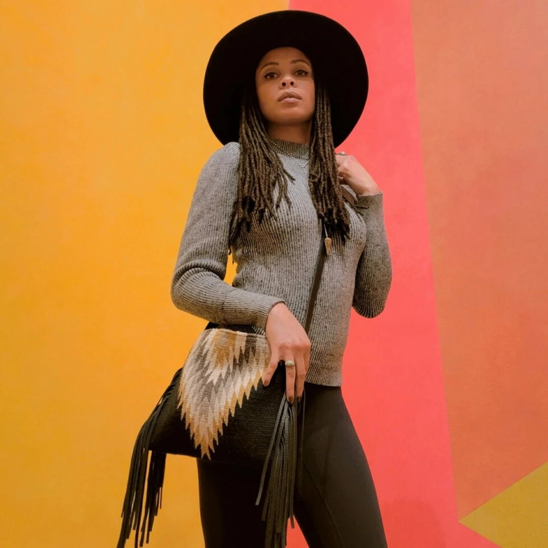 MZ Fair Trade Golden Diamond Wool Fringe Bag Accessories 4 MZ Fair Trade Golden Diamond Wool Fringe Bag Accessories