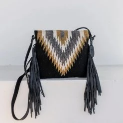 MZ Fair Trade Golden Diamond Wool Fringe Bag Accessories