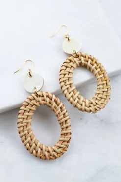 Hathorway BIPOC Owned Bien Buffalo Horn & Rattan Oval Statement Earrings