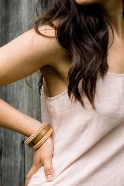 Hathorway Thuy Binh Buffalo Horn & Handwoven Rattan Bangle Bracelets