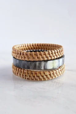 Hathorway Thuy Binh Buffalo Horn & Handwoven Rattan Bangle Bracelets