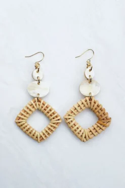 Hathorway Xuan Buffalo Horn & Rattan Geo Statement Earrings - Cream BIPOC Owned