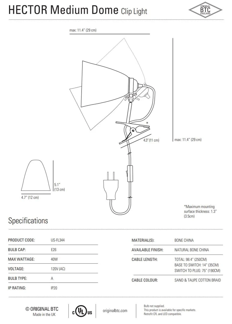Ameico Lighting Hector Medium Dome Clip Light 4 Ameico Lighting Hector Medium Dome Clip Light