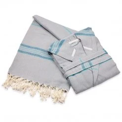 Hilana: Upcycled Cotton Antalya Unisex Turkish Bathrobe - Turquoise Best Sellers