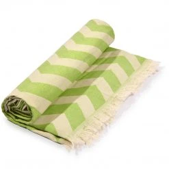 Hilana: Upcycled Cotton Mersin Upcycled Chevron Turkish Towel / Blanket - Green Home Goods