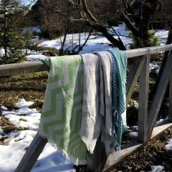Hilana: Upcycled Cotton Mersin Upcycled Chevron Turkish Towel / Blanket - Green Home Goods
