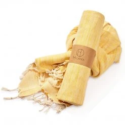 Hilana: Upcycled Cotton Yalova Upcycled Marbled Turkish Towel / Blanket - Yellow Best Sellers