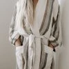 Home & Loft Hudson Unisex Long Turkish Robe - Brown + Cream