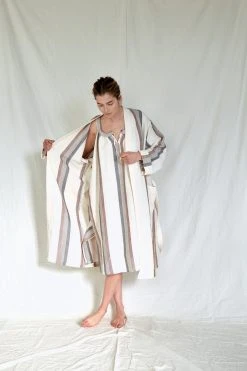 Home & Loft Hudson Unisex Long Turkish Robe - Brown + Cream